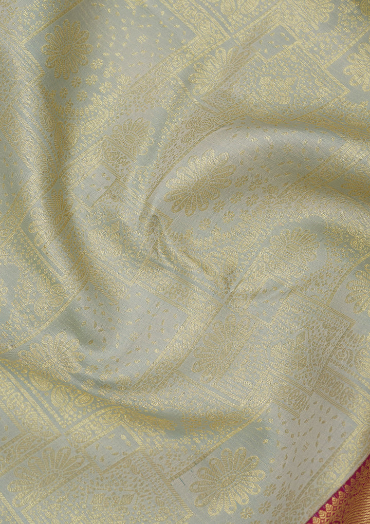 Pista Green Silk Jaal Gold Zariwork Saree With Matching Blouse Piece