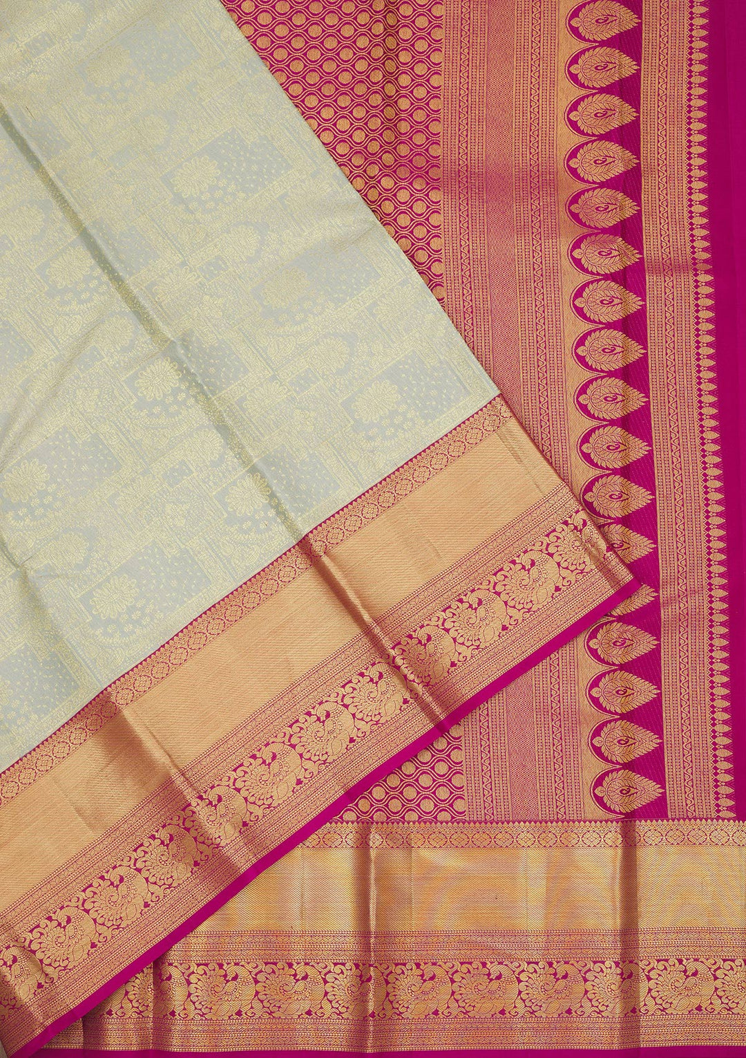 Pista Green Silk Jaal Gold Zariwork Saree With Matching Blouse Piece