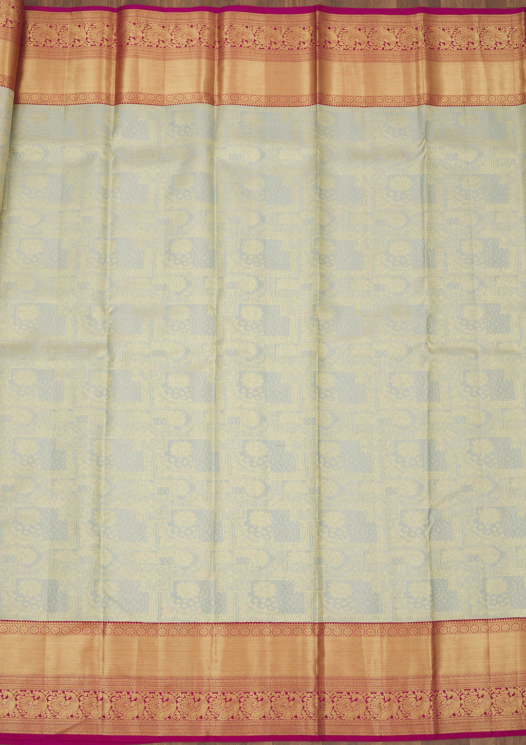 Pista Green Silk Jaal Gold Zariwork Saree With Matching Blouse Piece