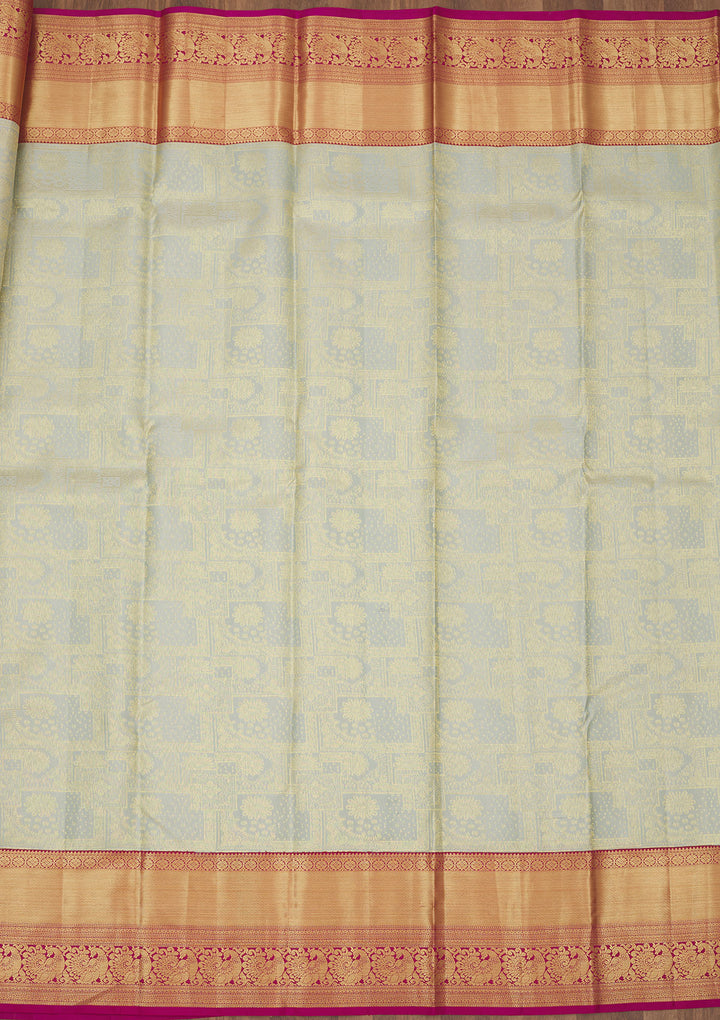 Pista Green Silk Jaal Gold Zariwork Saree With Matching Blouse Piece