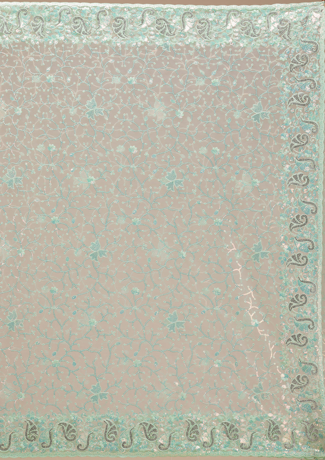 Pista Green Sequins Net Saree