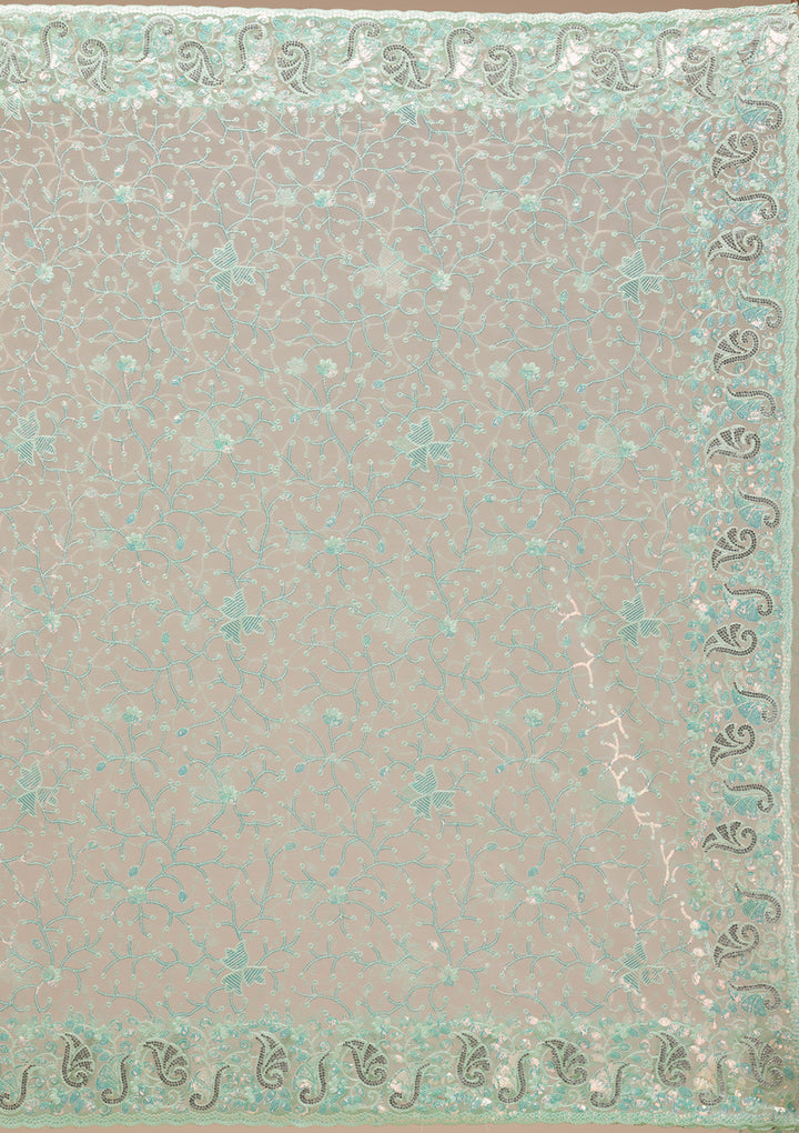 Pista Green Sequins Net Saree
