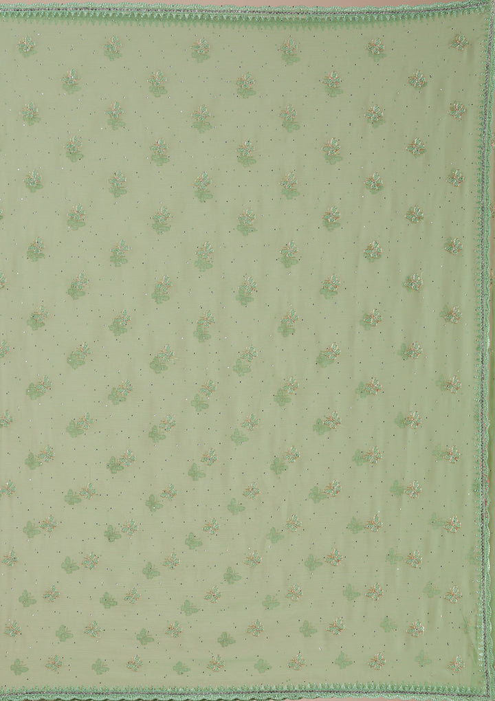 Pista Green Threadwork Chiffon Saree