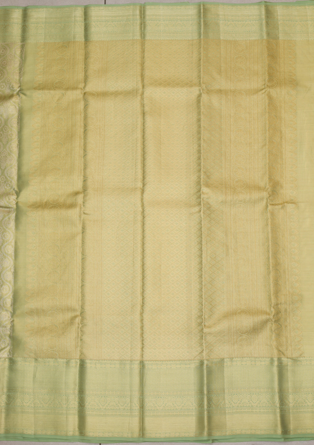 Pista Green Tissue Jaal Gold Zariwork Saree With Matching Blouse Piece