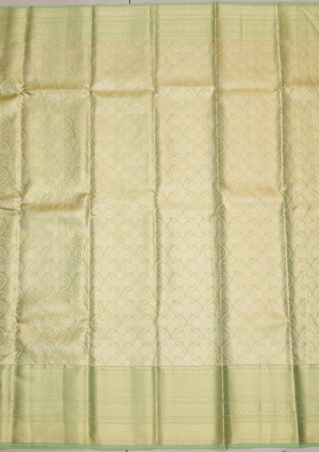 Pista Green Tissue Jaal Gold Zariwork Saree With Matching Blouse Piece