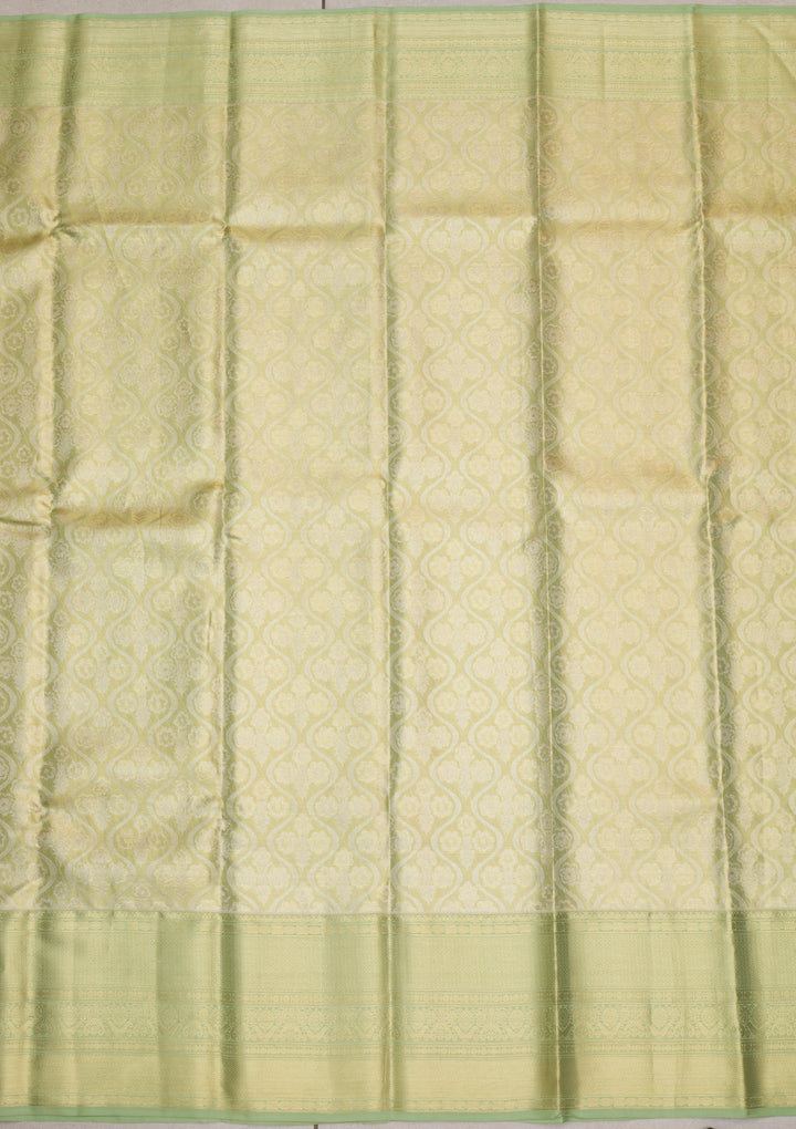 Pista Green Tissue Jaal Gold Zariwork Saree With Matching Blouse Piece