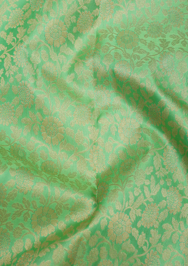 Pista Green Silk Jaal Gold Zariwork Saree With Matching Blouse Piece