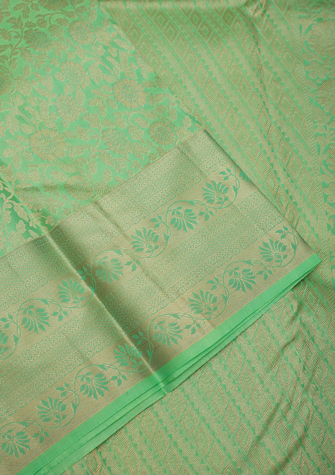 Pista Green Silk Jaal Gold Zariwork Saree With Matching Blouse Piece