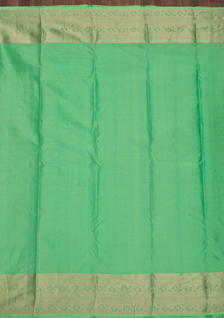 Pista Green Silk Jaal Gold Zariwork Saree With Matching Blouse Piece