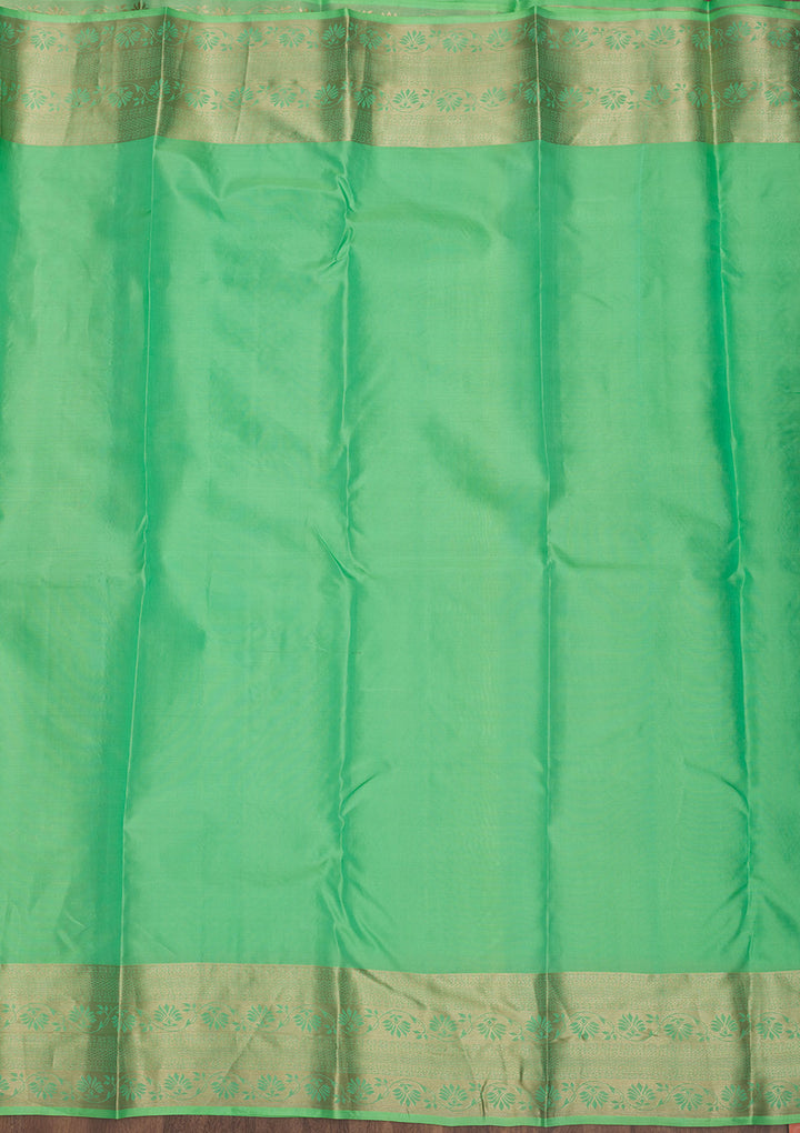 Pista Green Silk Jaal Gold Zariwork Saree With Matching Blouse Piece