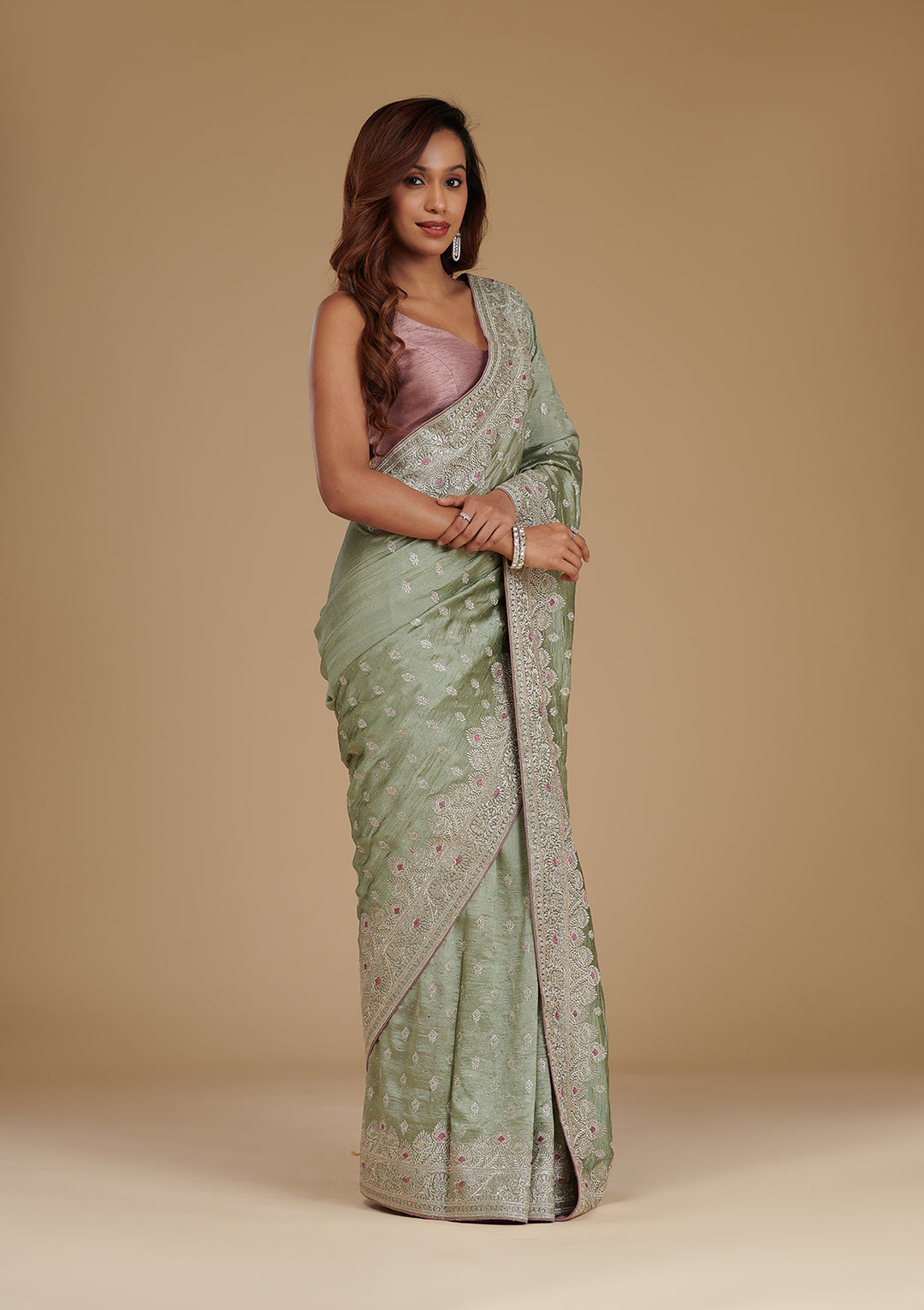 Pista Green Zariwork Silk Saree
