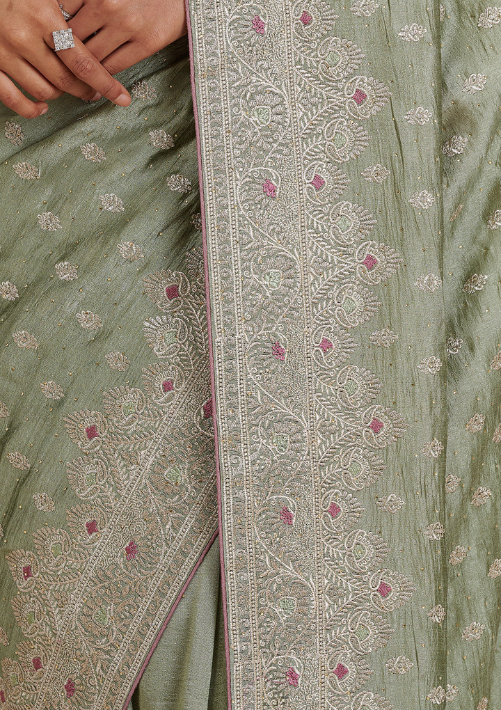 Pista Green Zariwork Silk Saree