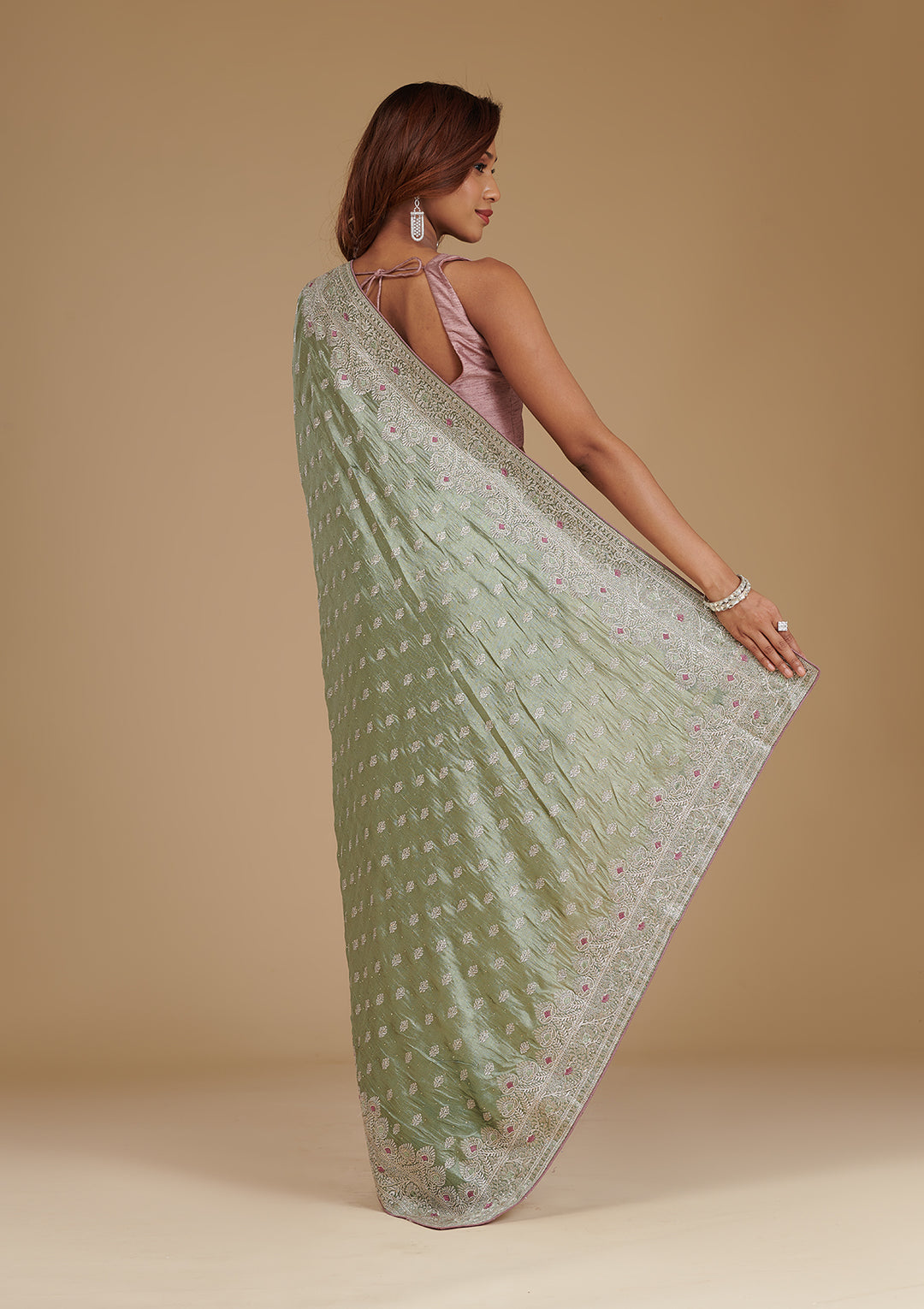 Pista Green Zariwork Silk Saree