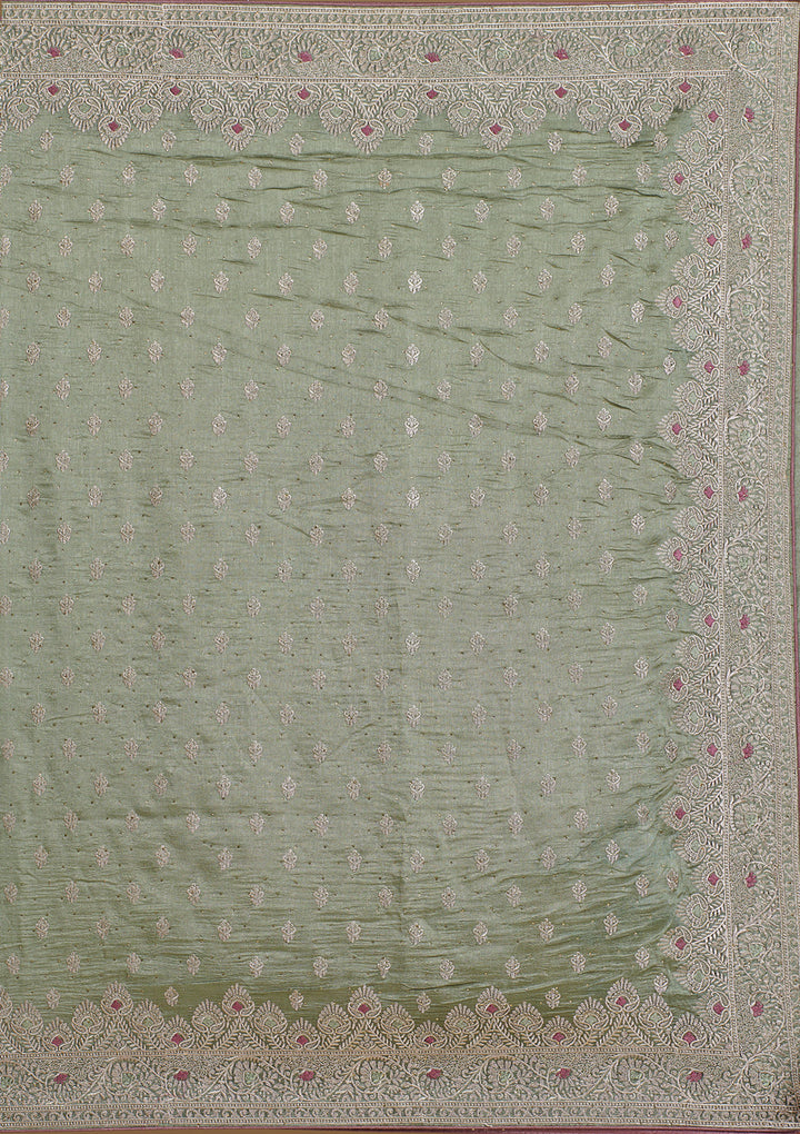 Pista Green Zariwork Silk Saree