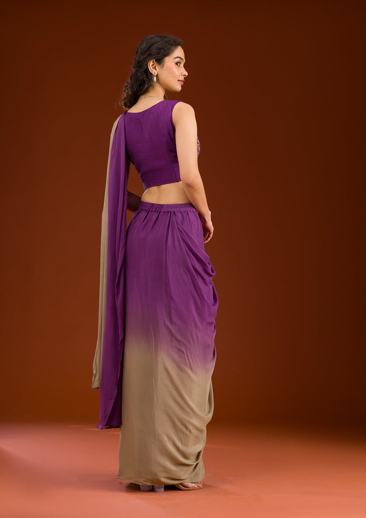 Purple Semi Crepe Ombre Cutdana Saree With Matching Blouse Piece
