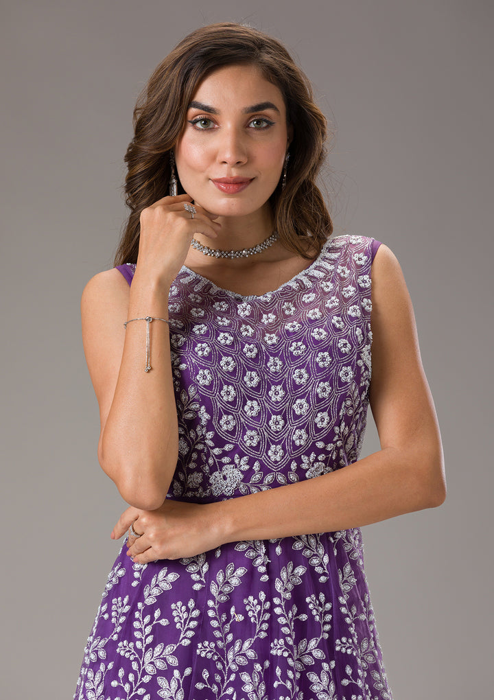 Purple Cutdana Net Gown