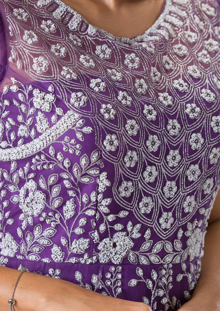 Purple Cutdana Net Gown