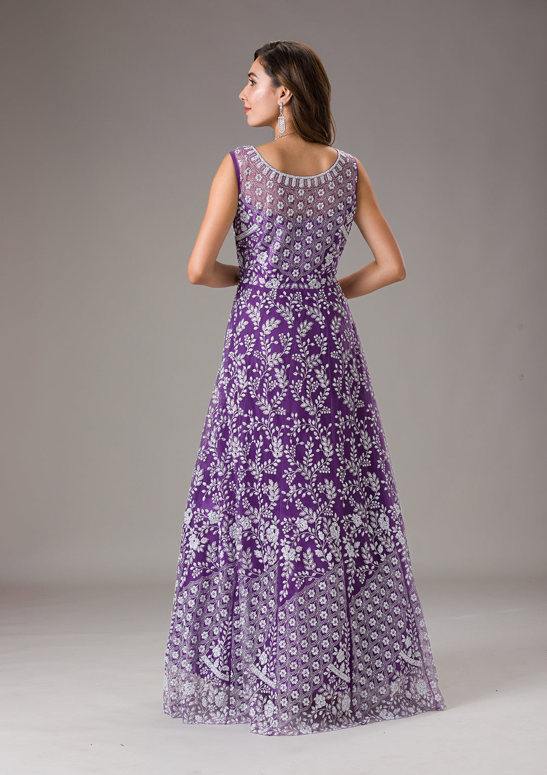 Purple Cutdana Net Gown