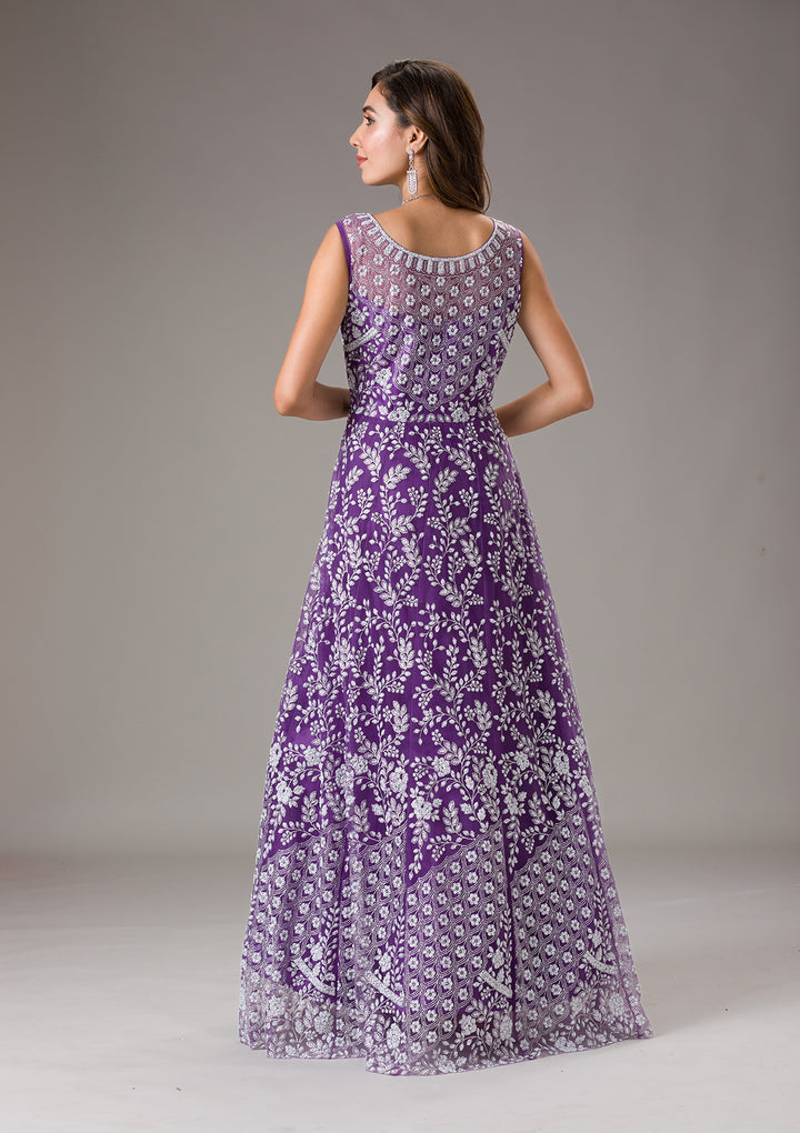 Purple Cutdana Net Gown