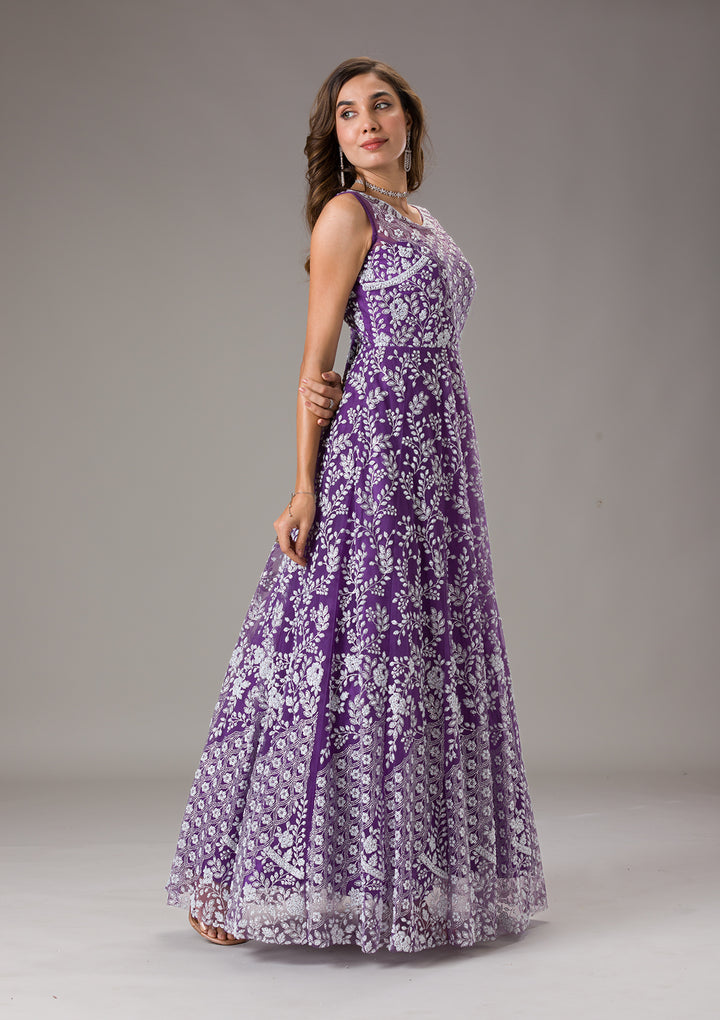 Purple Cutdana Net Gown