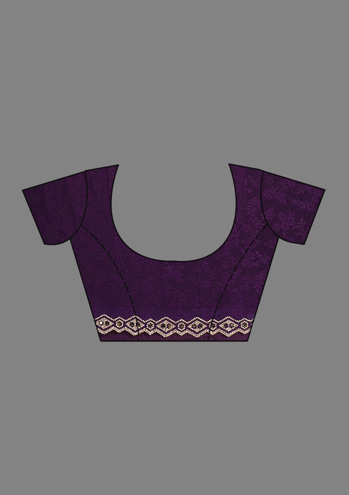 Purple Crepe Mirrorwork Saree With Matching Blouse Piece