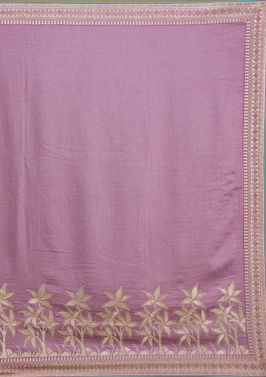 Purple Soft Raw Silk Gold Stonework Saree With Matching Blouse Piece