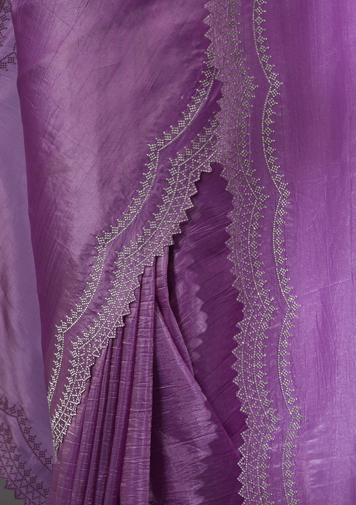 Purple Organza Silver Stonework Saree With Matching Blouse Piece