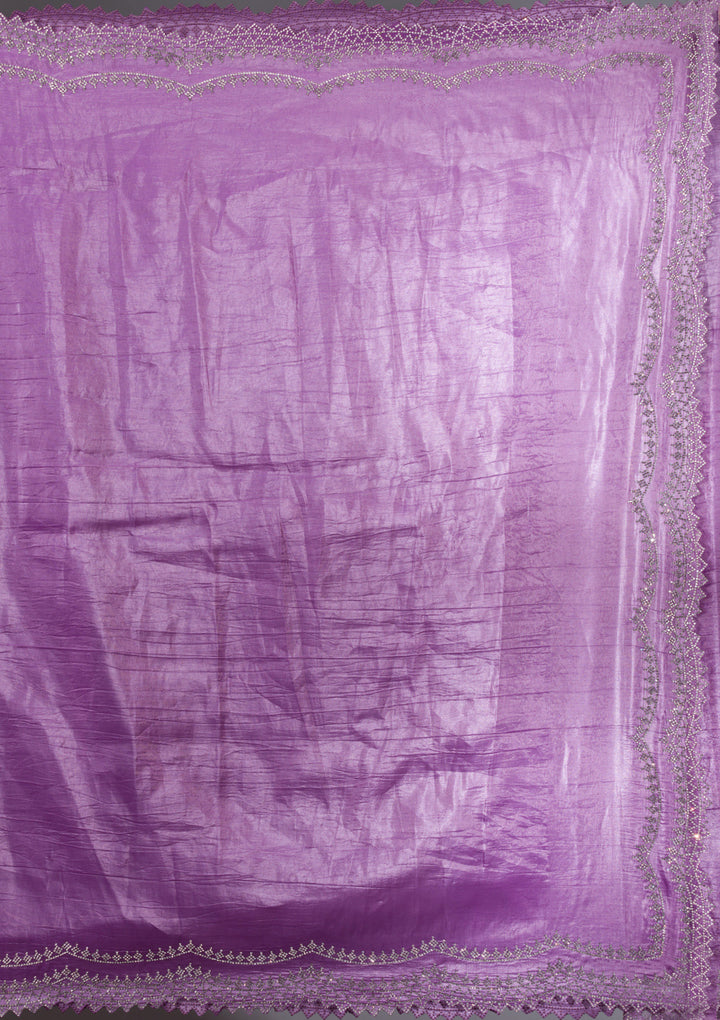 Purple Organza Silver Stonework Saree With Matching Blouse Piece