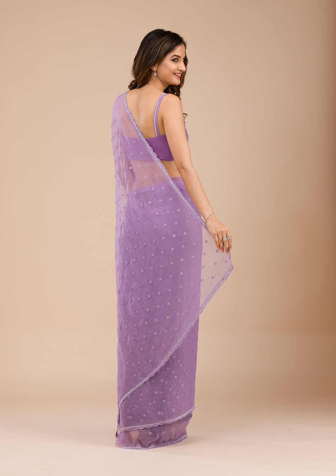 Purple Threadwork Chiffon Saree
