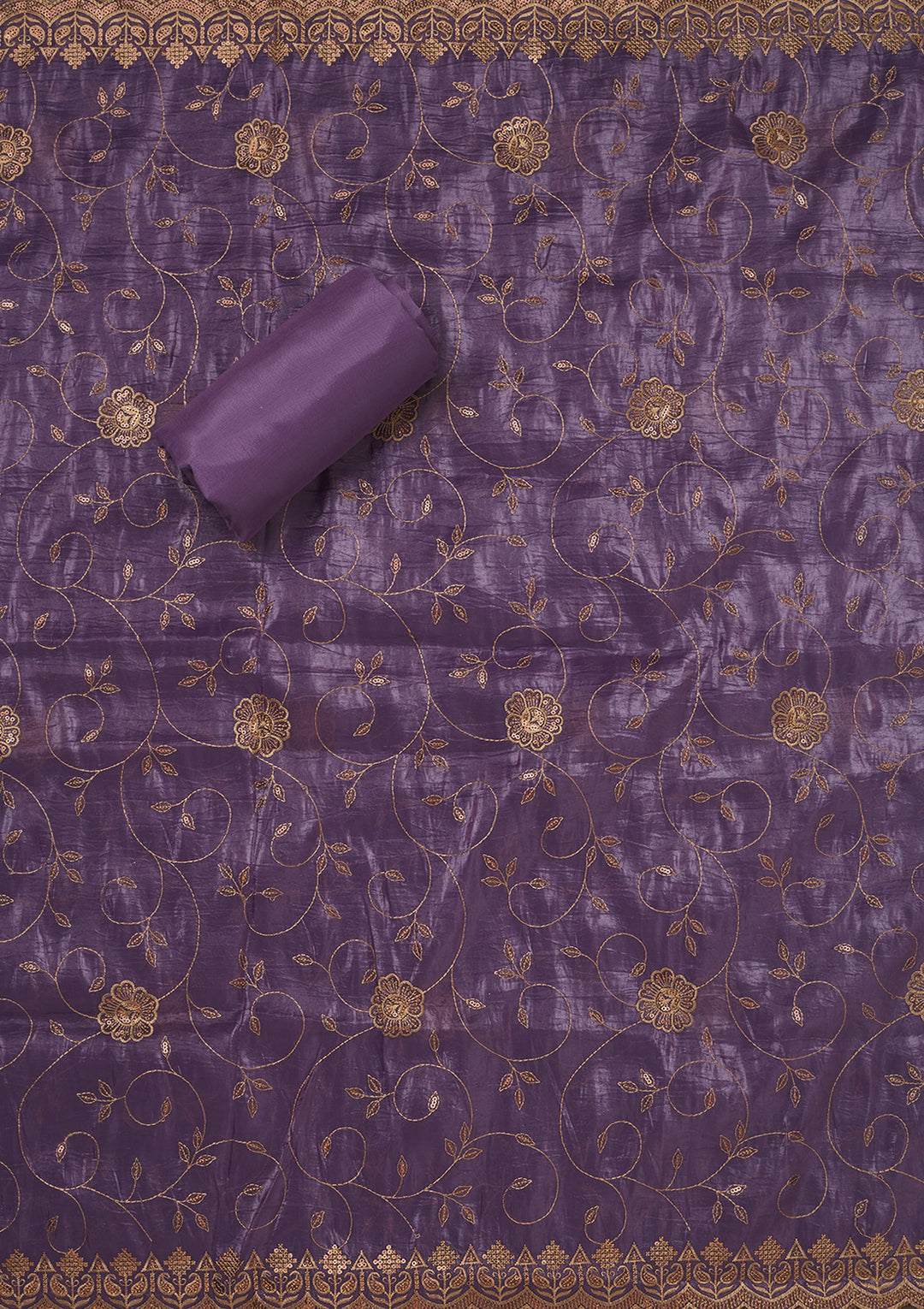 Purple Chinon Threadwork Unstitched Dress Material With Matching Bottom And Dupatta