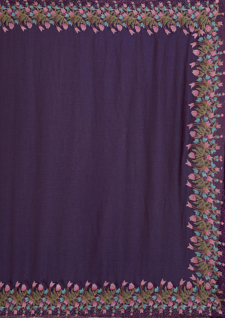 Purple Tissue Cutwork Saree With Matching Blouse Piece