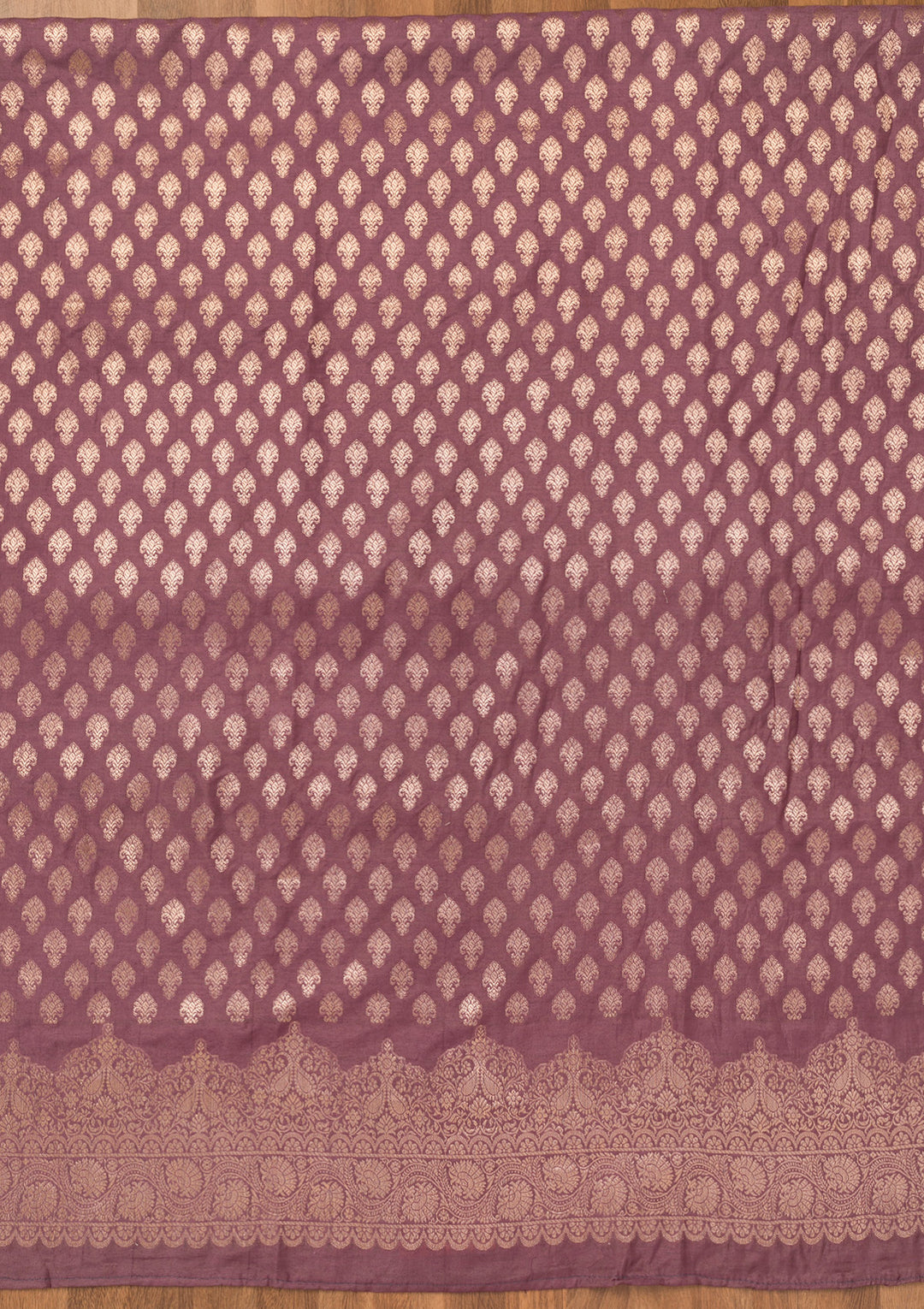 Purple Silk Gold Zariwork Unstitched Dress Material With Matching Bottom And Dupatta