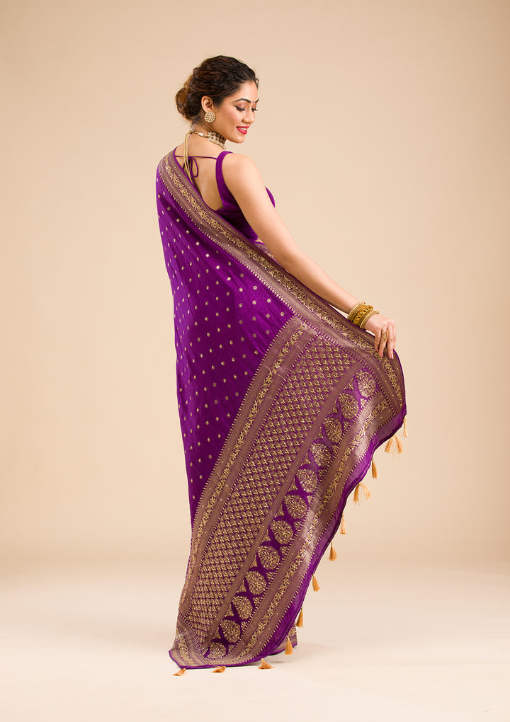 Purple Silk Buti Cutdana Saree With Matching Blouse Piece