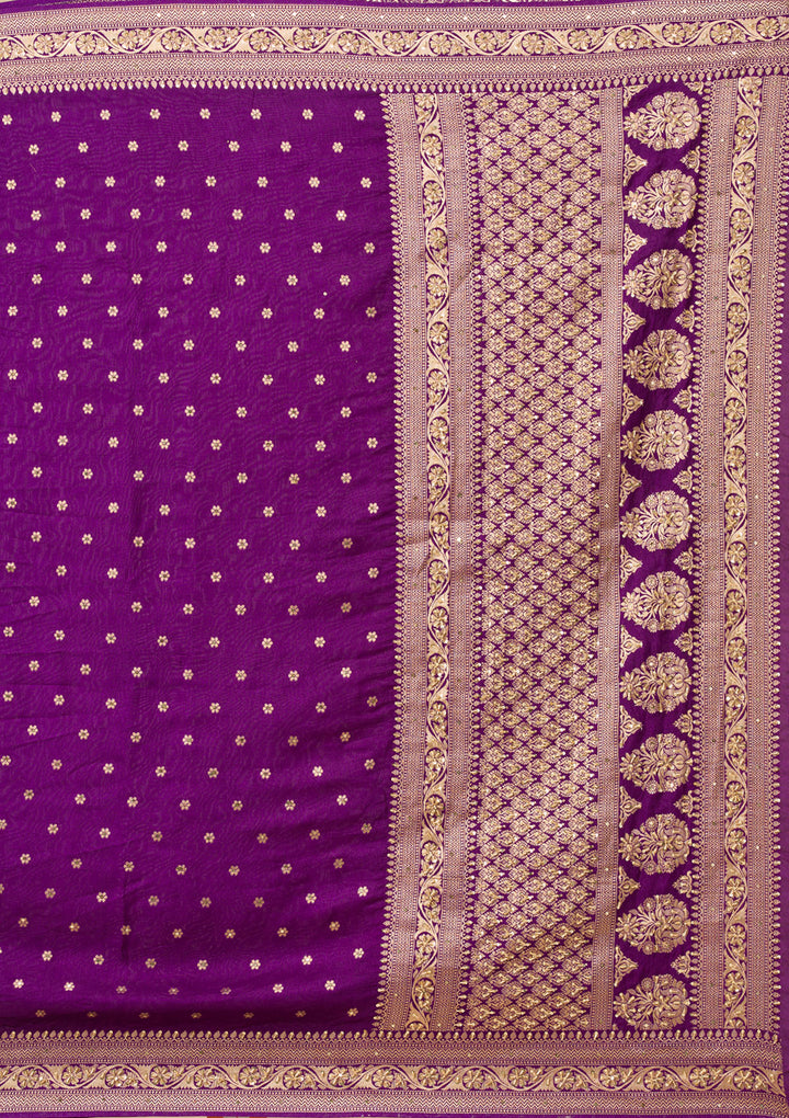 Purple Silk Buti Cutdana Saree With Matching Blouse Piece