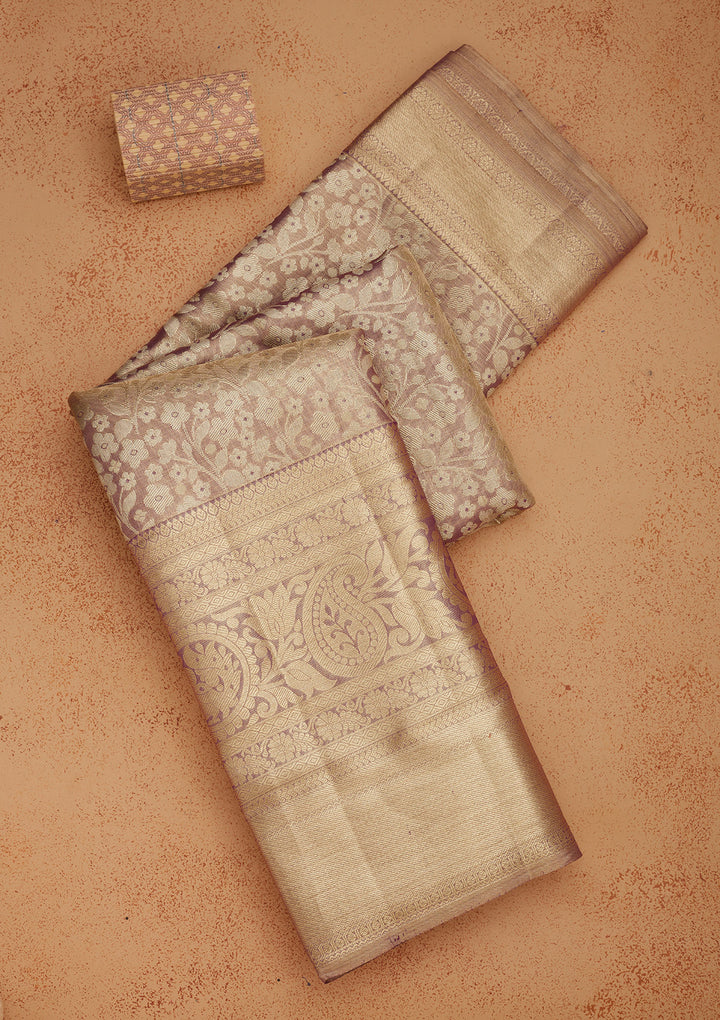 Purple Silk Jaal Gold Zariwork Saree With Matching Blouse Piece
