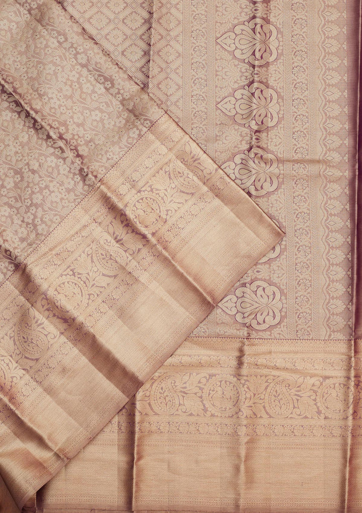 Purple Silk Jaal Gold Zariwork Saree With Matching Blouse Piece