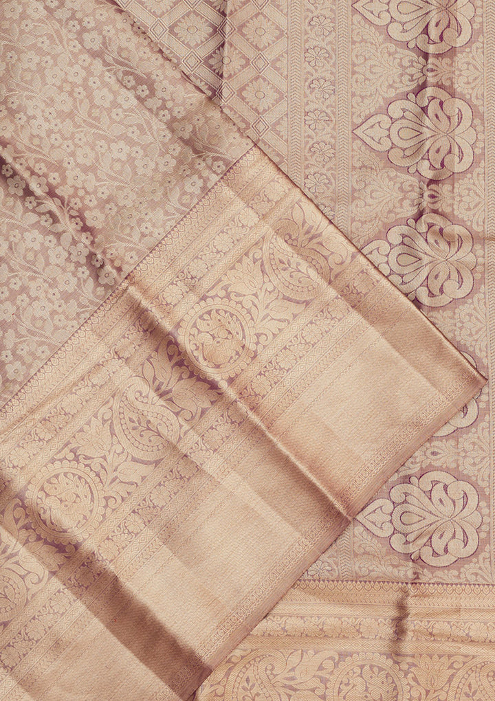 Purple Silk Jaal Gold Zariwork Saree With Matching Blouse Piece