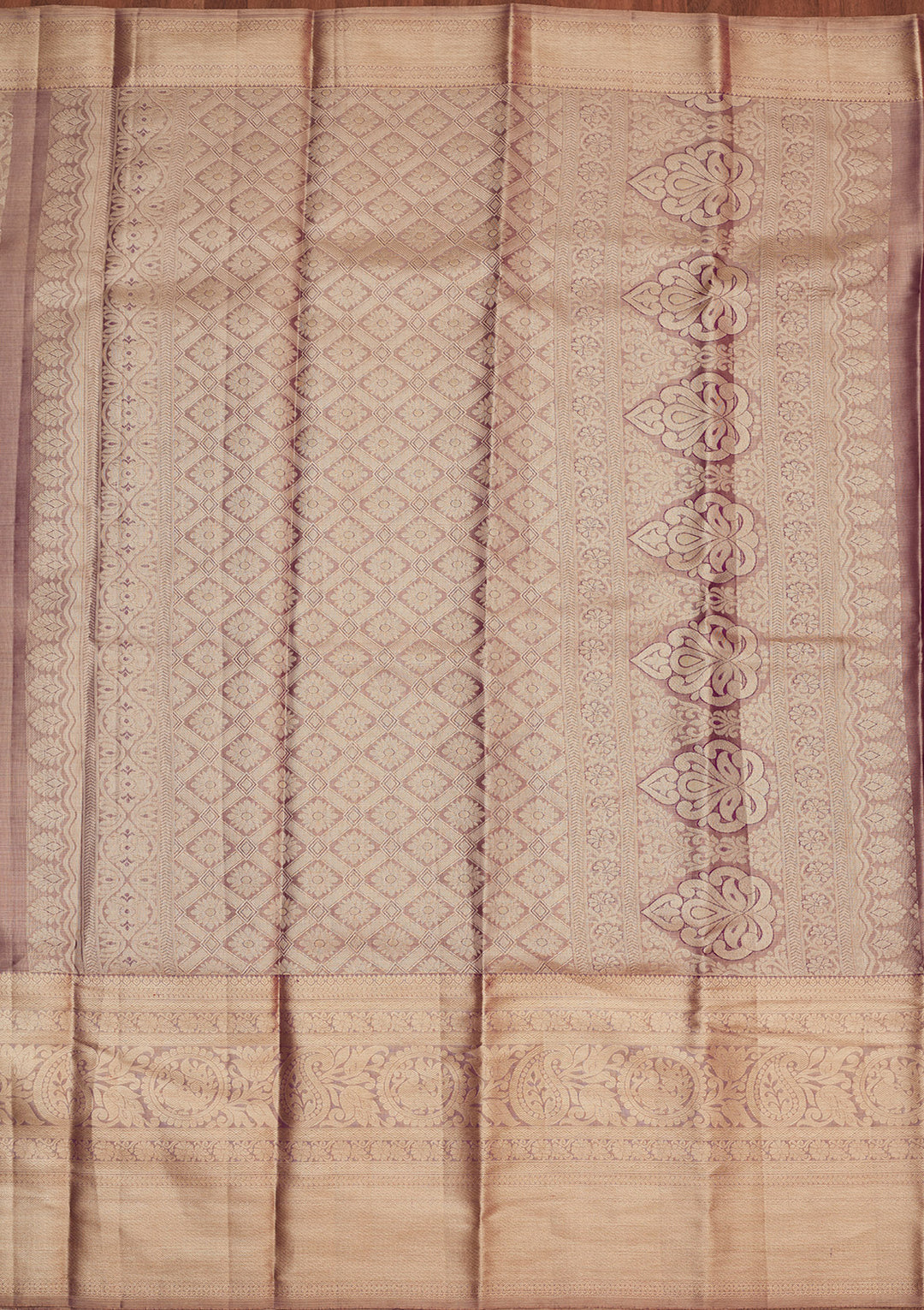 Purple Silk Jaal Gold Zariwork Saree With Matching Blouse Piece