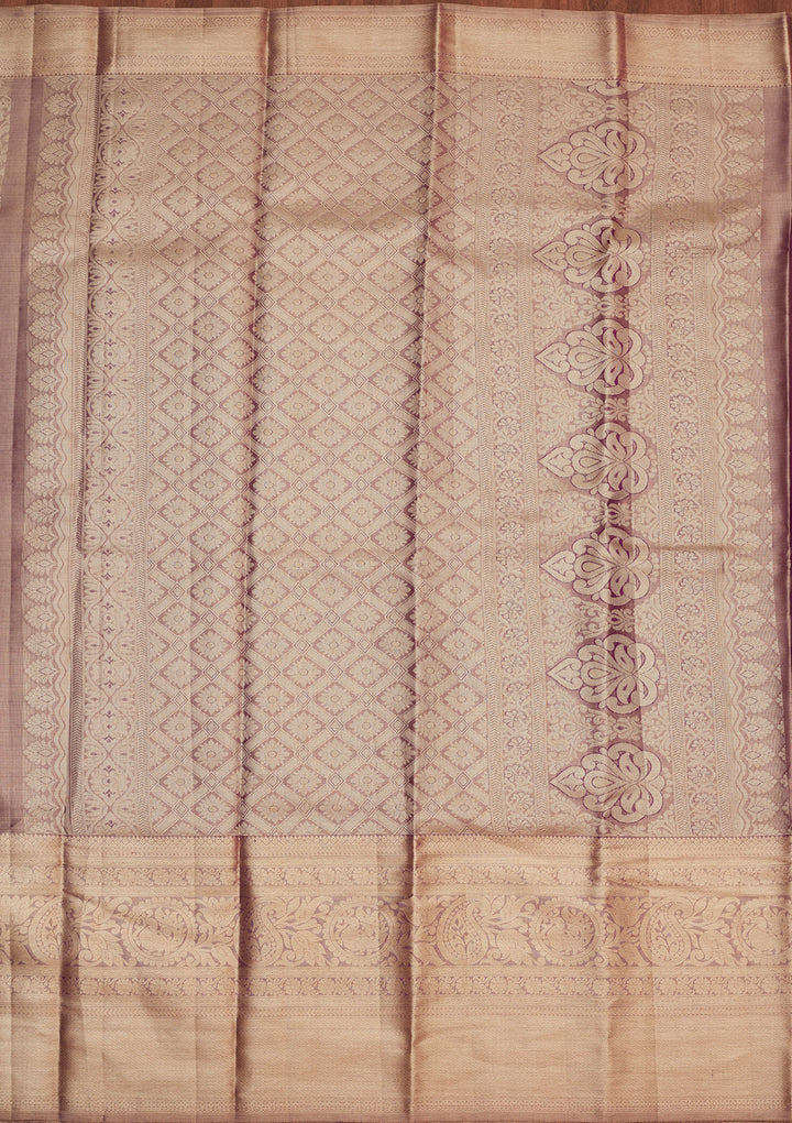Purple Silk Jaal Gold Zariwork Saree With Matching Blouse Piece