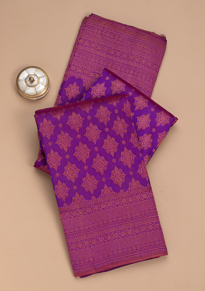 Purple Silk Jaal Antique Zariwork Saree With Matching Blouse Piece
