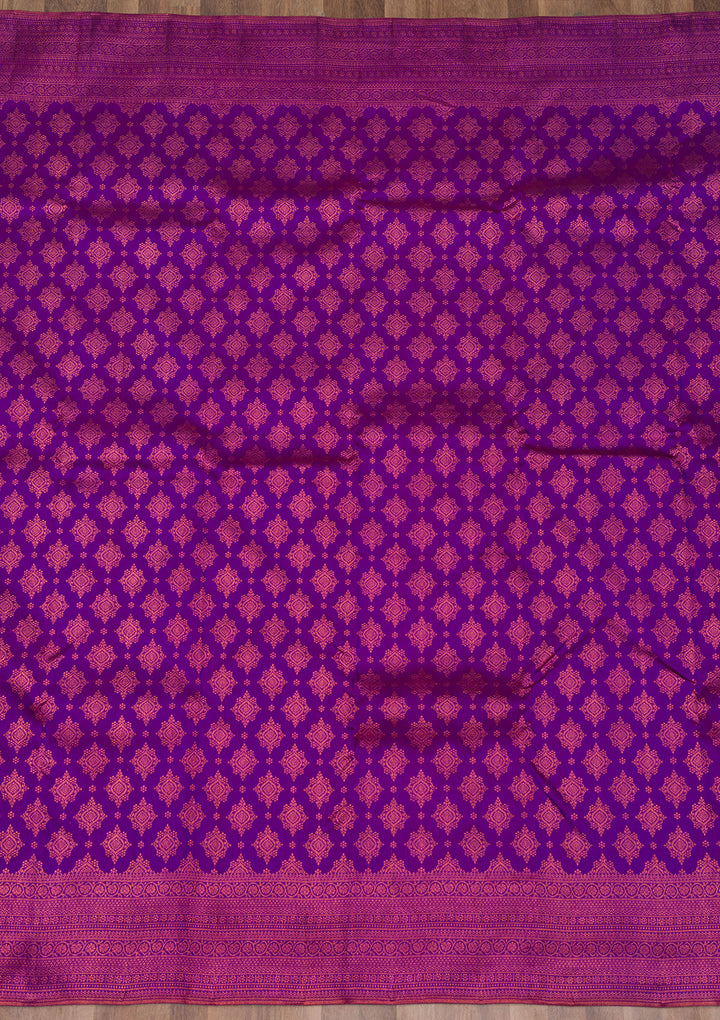 Purple Silk Jaal Antique Zariwork Saree With Matching Blouse Piece