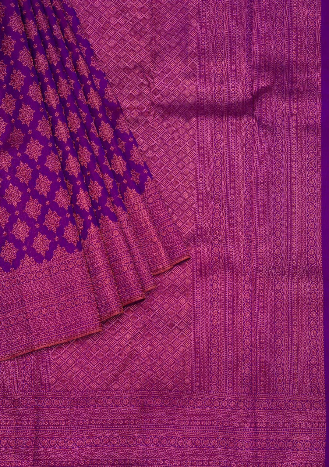 Purple Silk Jaal Antique Zariwork Saree With Matching Blouse Piece