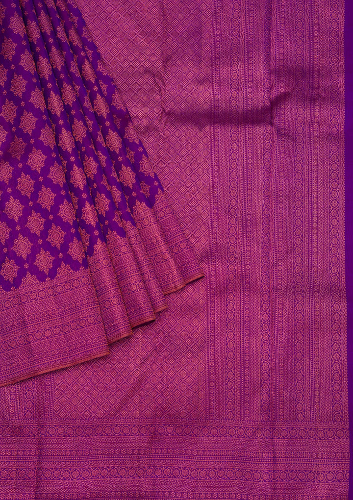 Purple Silk Jaal Antique Zariwork Saree With Matching Blouse Piece