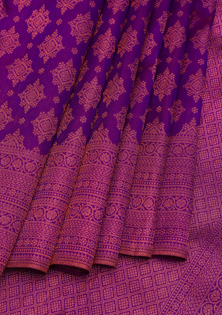 Purple Silk Jaal Antique Zariwork Saree With Matching Blouse Piece