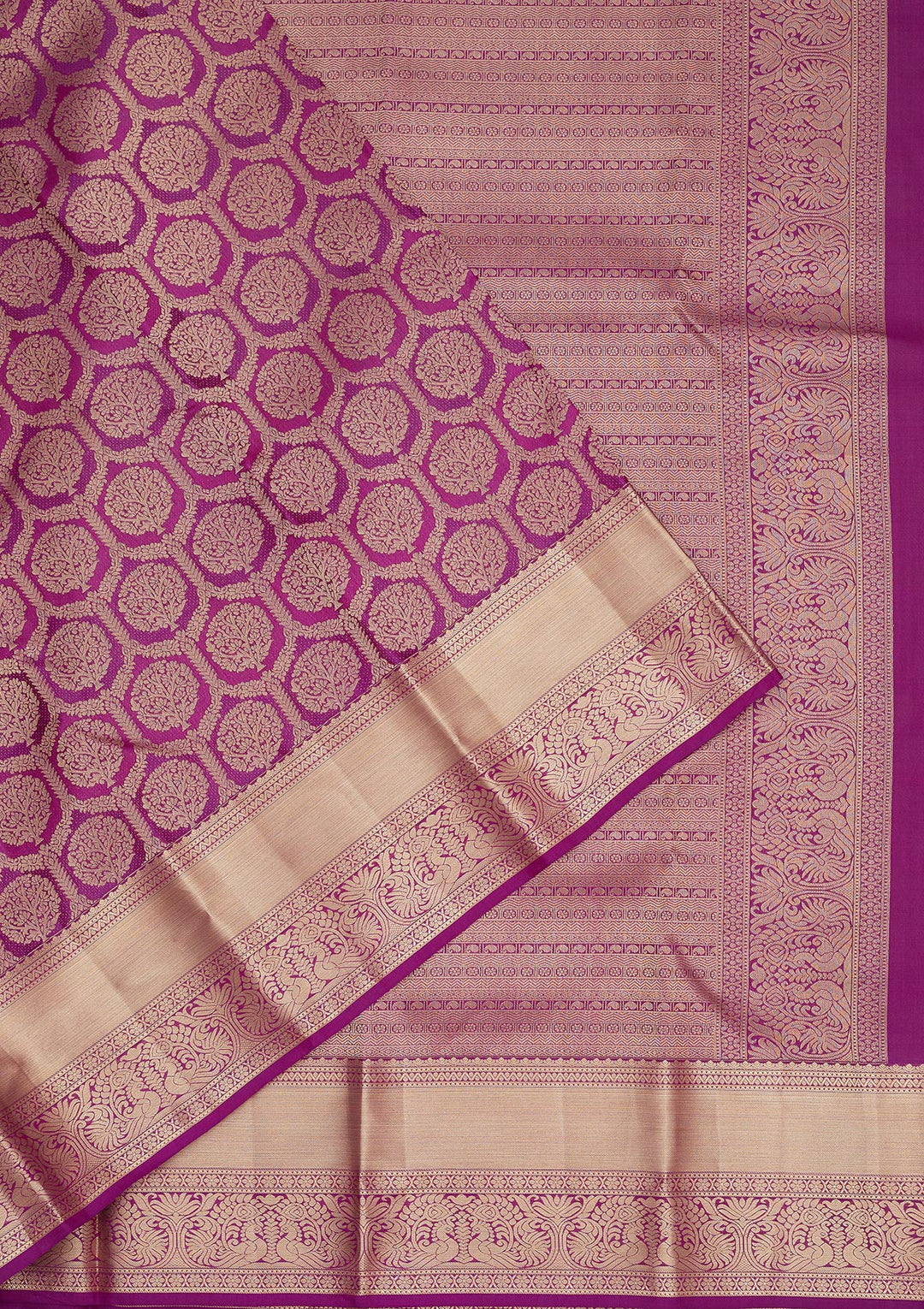 Purple Silk Jaal Gold Zariwork Saree With Matching Blouse Piece