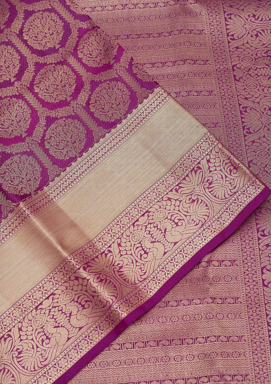 Purple Silk Jaal Gold Zariwork Saree With Matching Blouse Piece