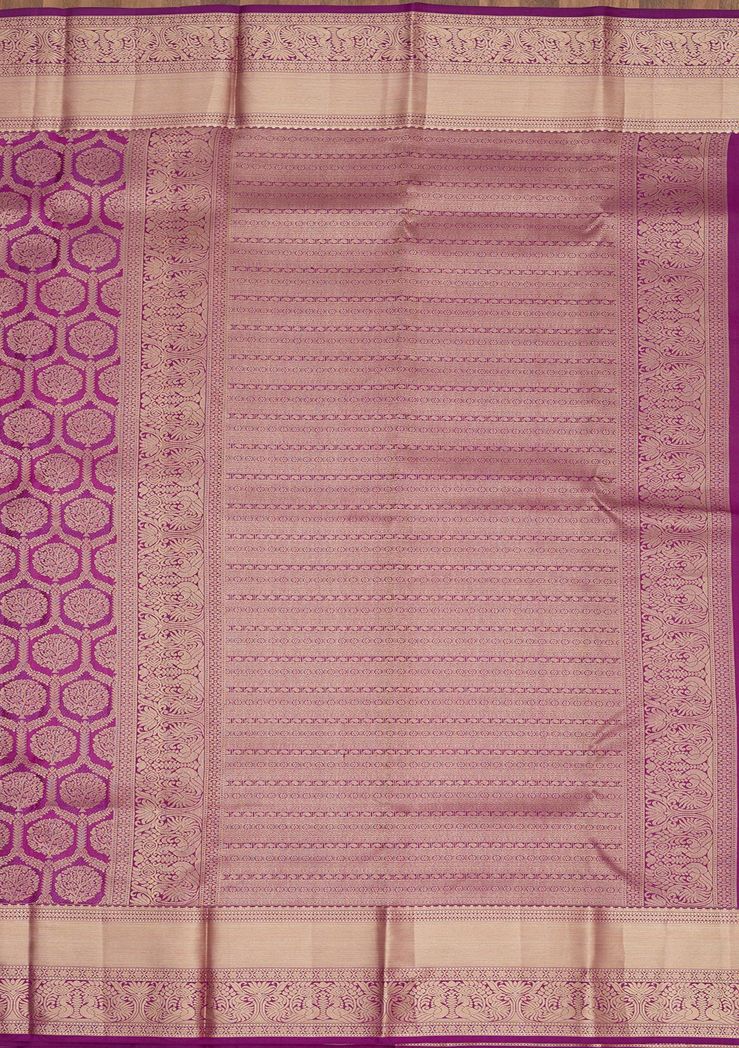 Purple Silk Jaal Gold Zariwork Saree With Matching Blouse Piece