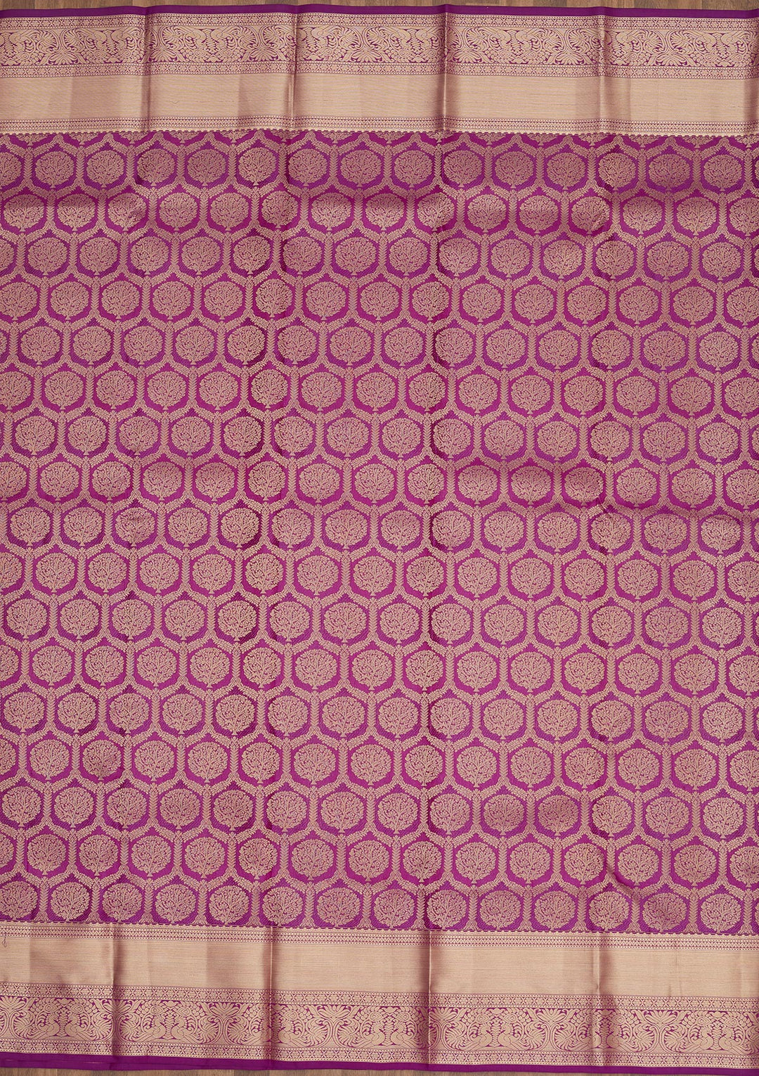 Purple Silk Jaal Gold Zariwork Saree With Matching Blouse Piece