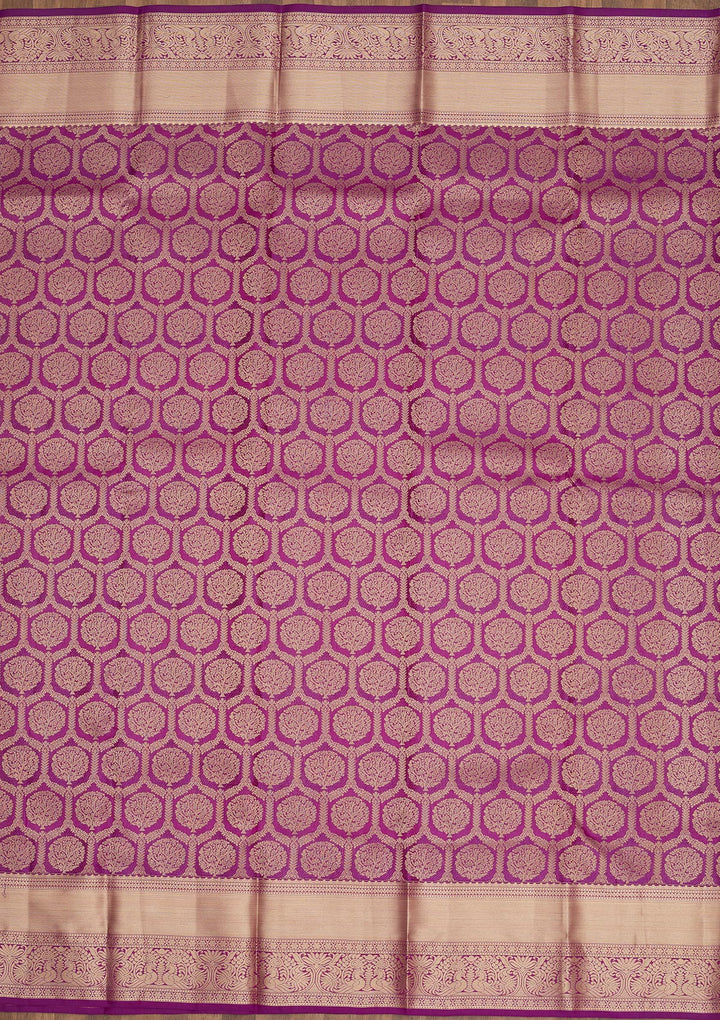 Purple Silk Jaal Gold Zariwork Saree With Matching Blouse Piece