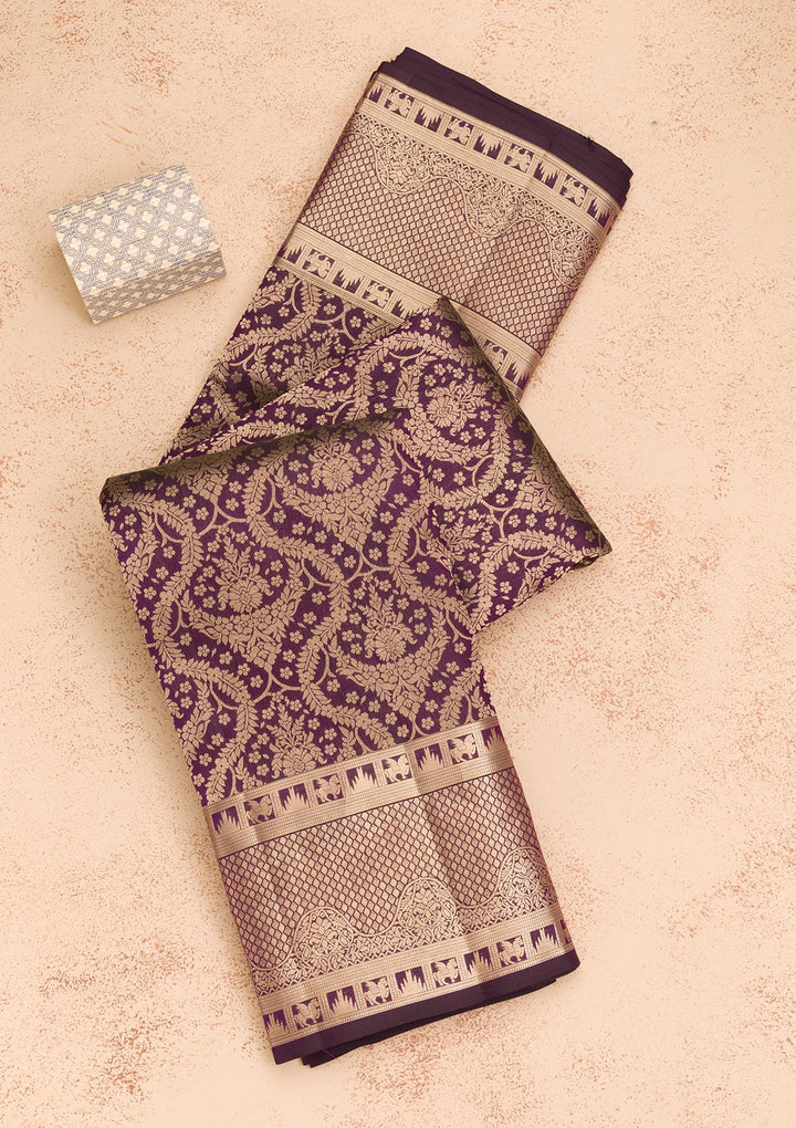 Purple Pure Silk Jaal Zariwork Saree With Matching Blouse Piece